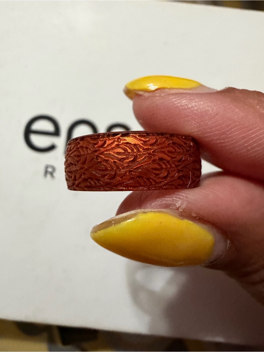 Enso Rings Phoenix Silicone Ring | Size 6 | Metallic Orange | Feather Design - Picture 3 of 4